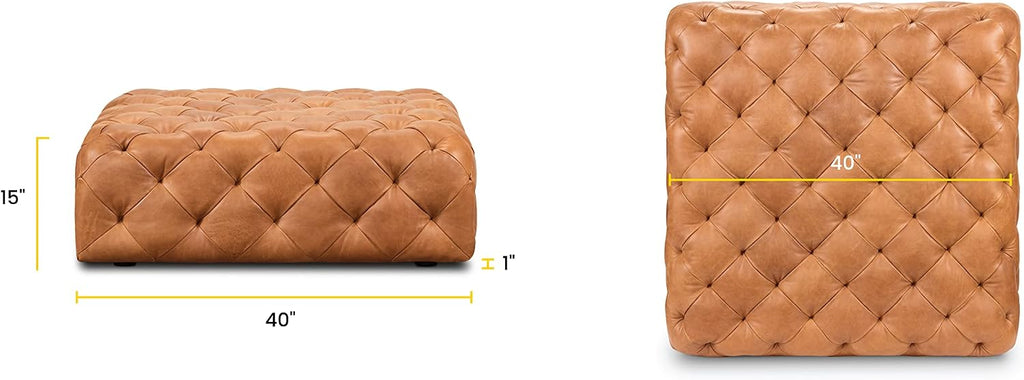 Turin Ottoman in Full-Grain Pure-Aniline Dyed Italian Tanned Leather in Cognac Tan