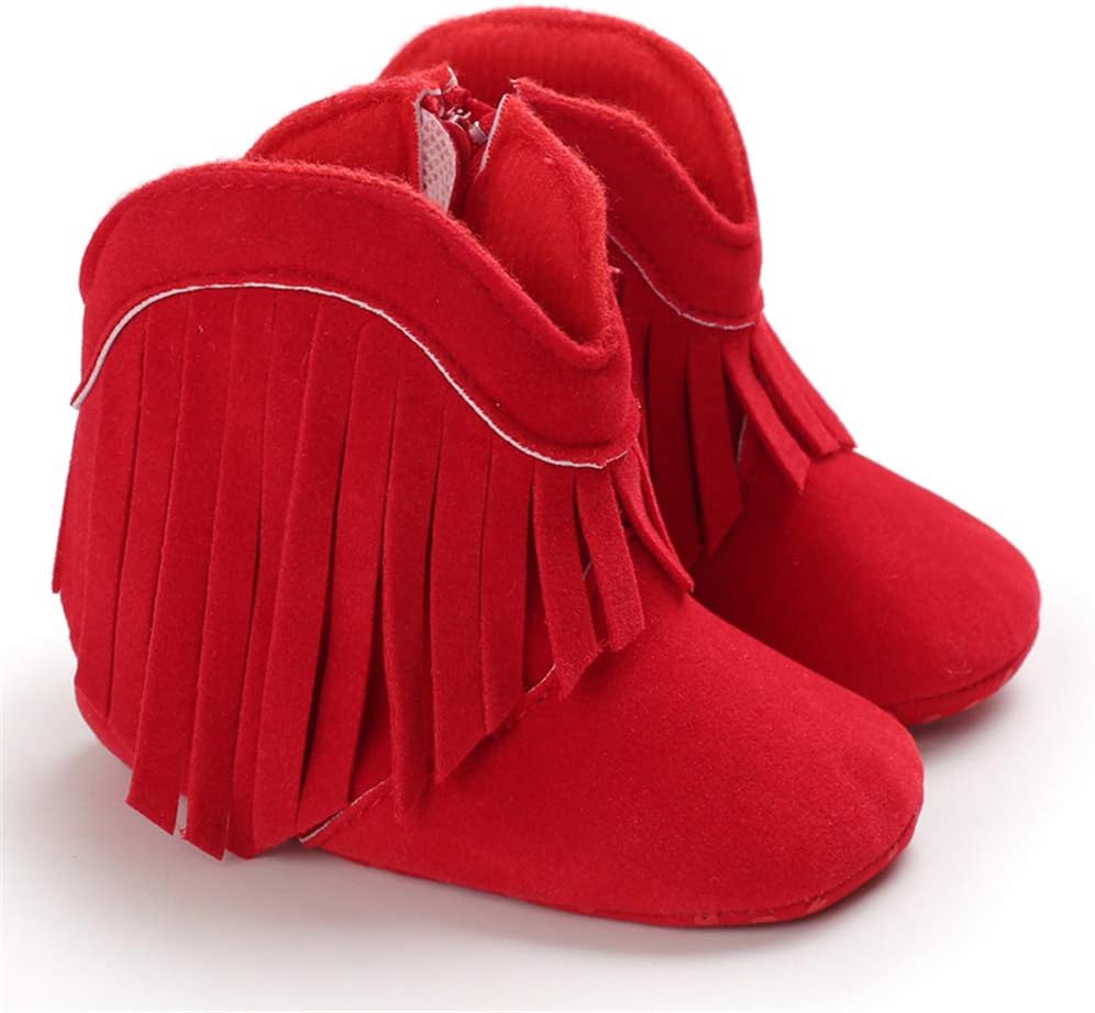 Suede Fringe Baby Cowboy Boots Side Zipper Non Slip Infant Booties