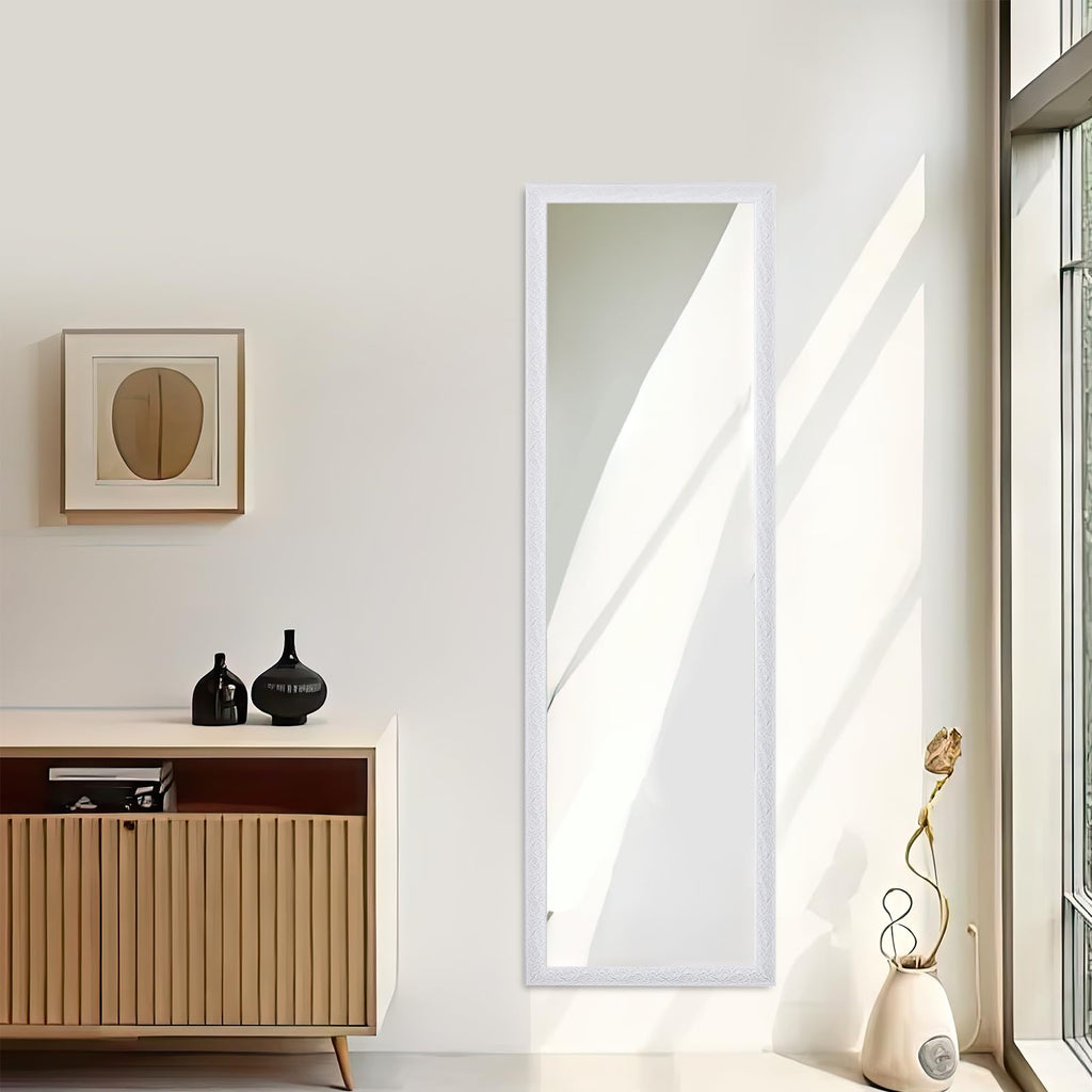 50" x 14" Full Length Wall Mirror, White Baroque Door Mirror