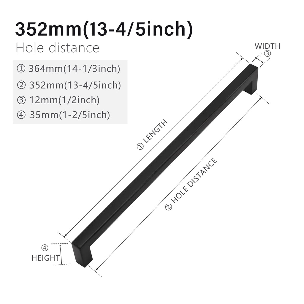 50 Pack 13-4/5 Inch Black Cabinet Pulls, Square Drawer Handles