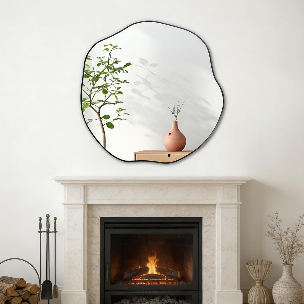 35" Scalloped Wall Mirror, Irregular Shaped Frameless Mirror