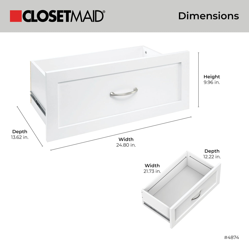 SuiteSymphony Wood Closet Drawer, Storage Tower Add On Accessory, Shaker Style, 25" x 10", Pure White