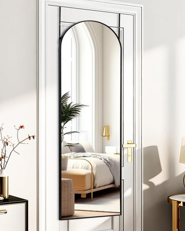 Full Length Mirror Door Hanging, Over The Door Mirror Full Length, 50"x16", Bedroom Living Room Bathroom (Black)