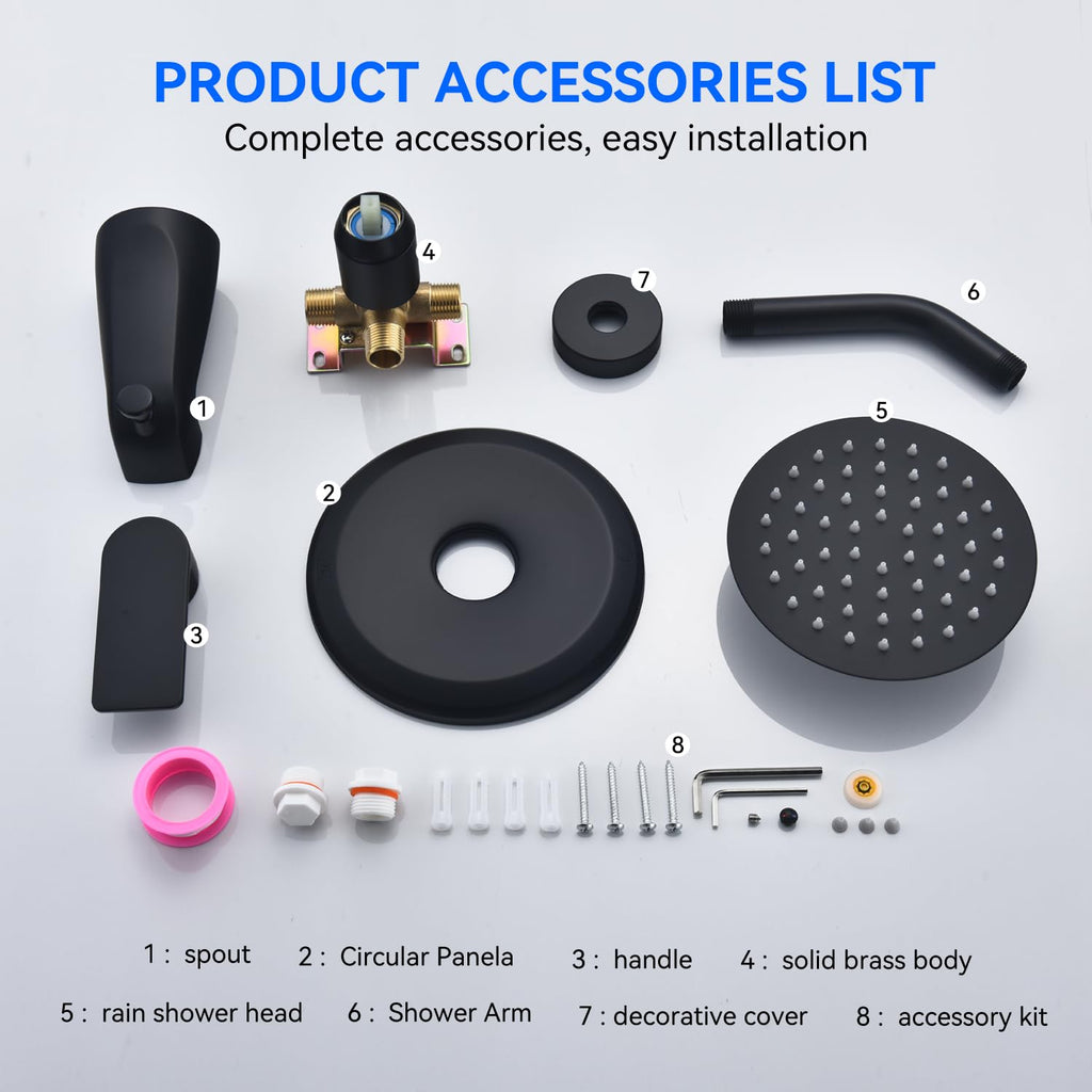Tub Shower Faucet Set with Shower Head Black