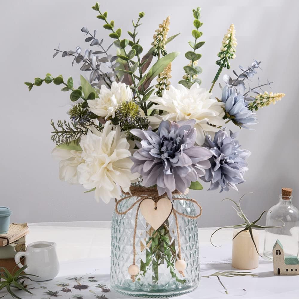 Artificial Dahlia Flowers with Vase, 14.9'' (Dahlia)