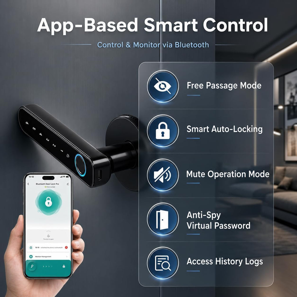 Fingerprint Door Knob Smart Lock with Keypad Biometric Keyless Entry Black