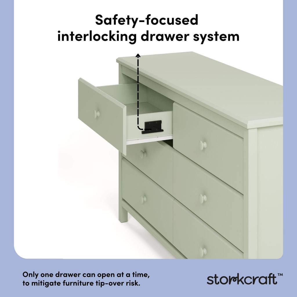 Alpine 6-Drawer Double Dresser, Sage
