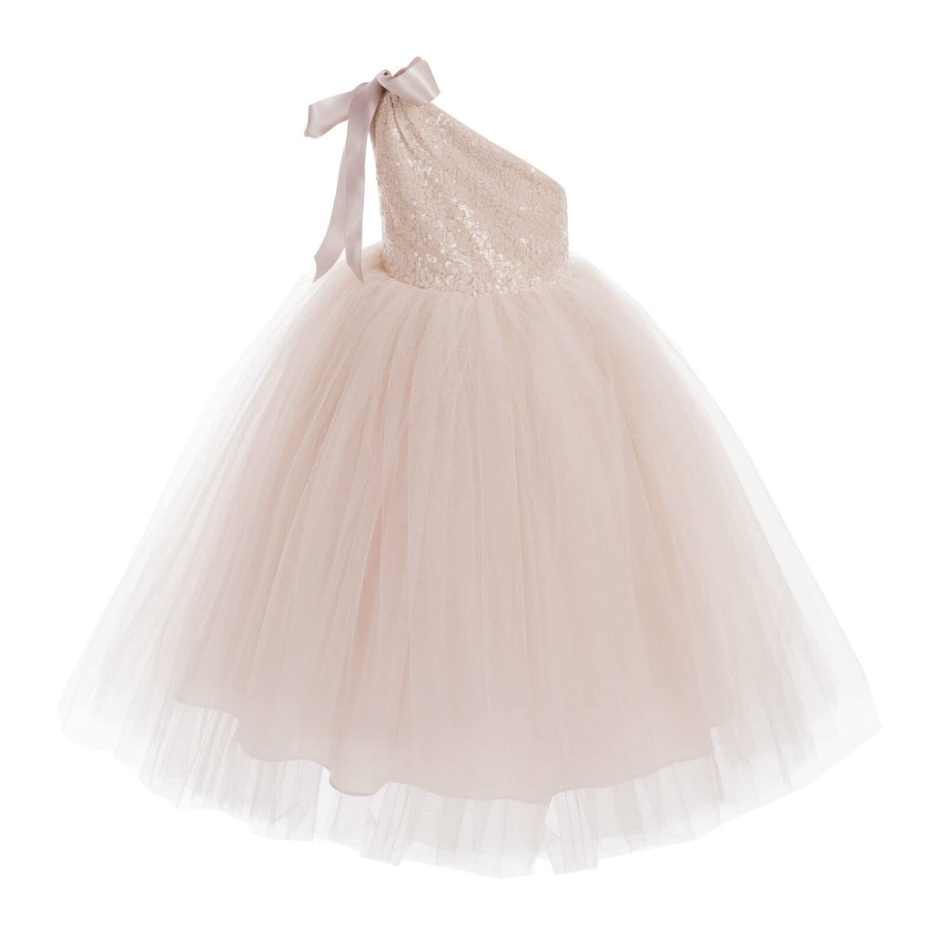 One-Shoulder Sequin Tutu Junior Flower Girl Dresses Christening Dresses 182 8
