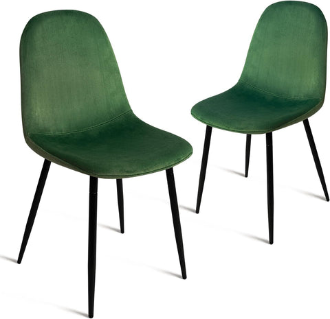CangLong Modern Velvet Chairs with Metal Legs for Living, Bedroom, Restaurant, Dining Room, Set of 2, Dark Green
