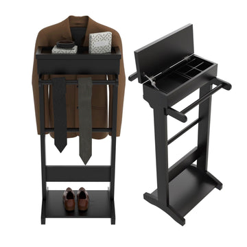 Men Wooden Suit Valet Stand, Black