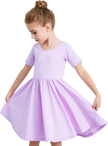 Girls Cotton Short Sleeve Twirl Skater Dress