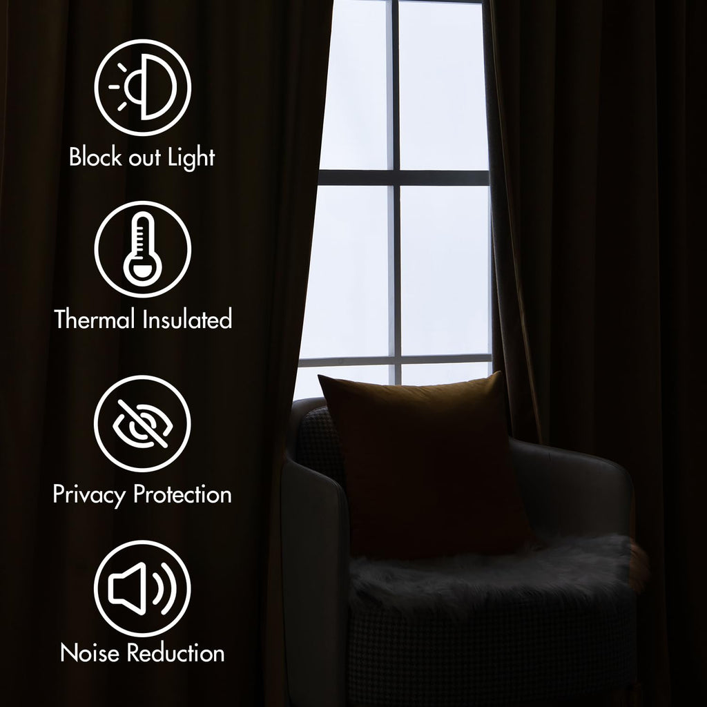 Velvet Curtains 52x108 inches 2 Panels Gold Brown Blackout Curtains
