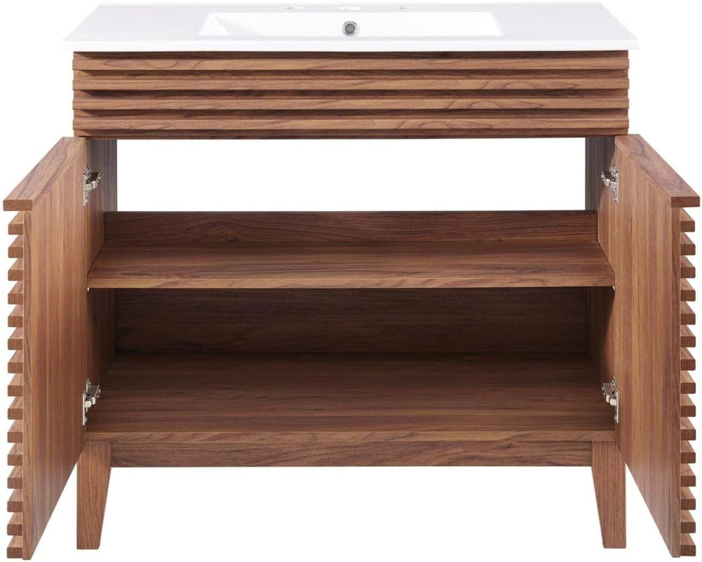 Render 36" Bathroom Vanity in Walnut White A133-B08P3RM7ZB