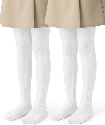 2 Pack Girls Cable Knit Cotton Tights School Uniform