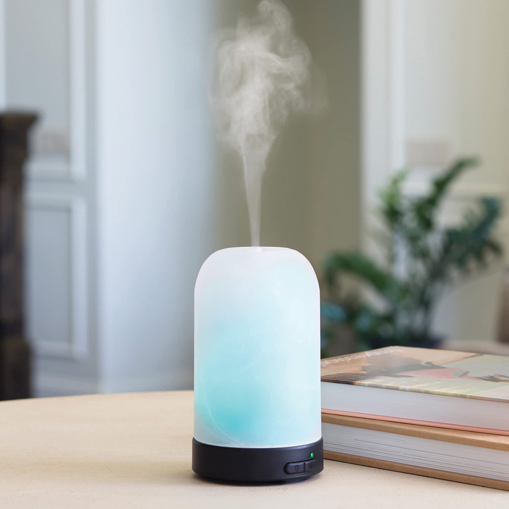 Airome Frosted Glass Medium Essential Oil Diffuser|100 mL Humidifying Ultrasonic Aromatherapy Diffuser 8 Colorful LED