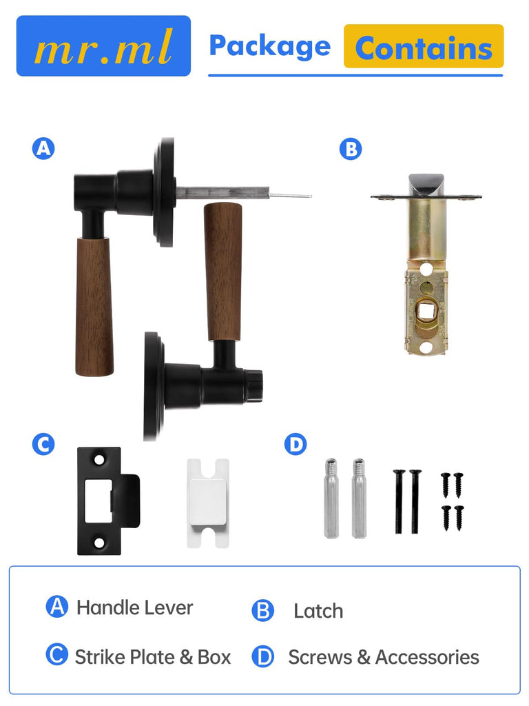 Door Handle Black Keyless Privacy Wood Door Lever, 1 Pack