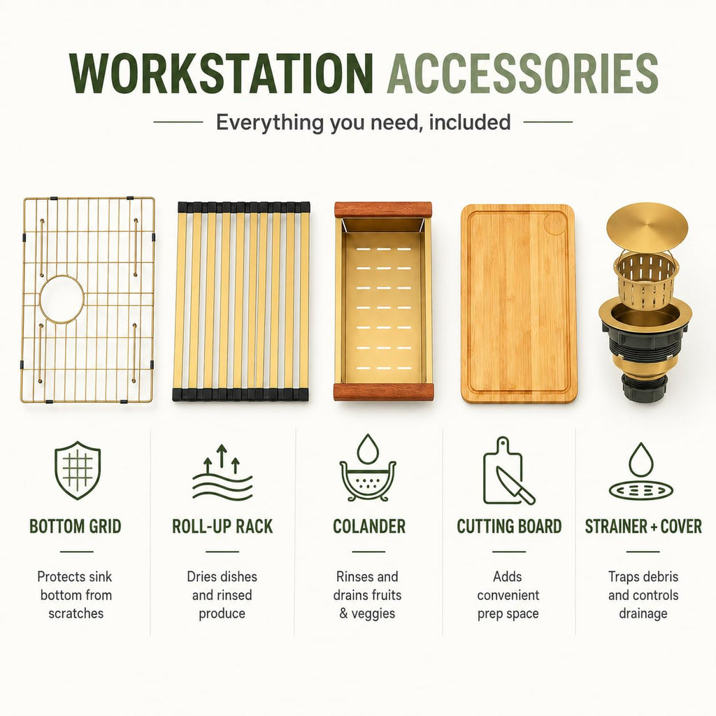 25 Inch Gold Drop- Sink, 16 Gauge Workstation Sink