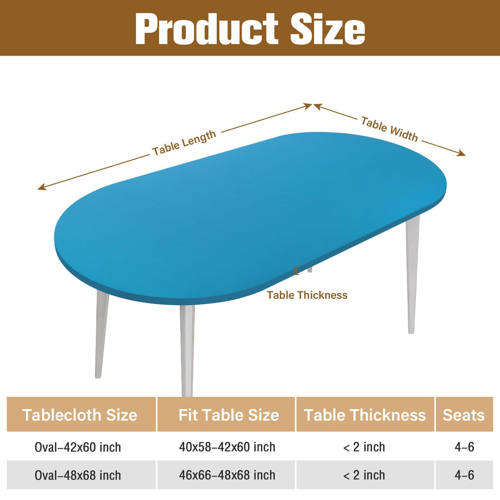 Fitted Oval 48x68 Inch Tablecloth, Elastic Table Cloth Teal