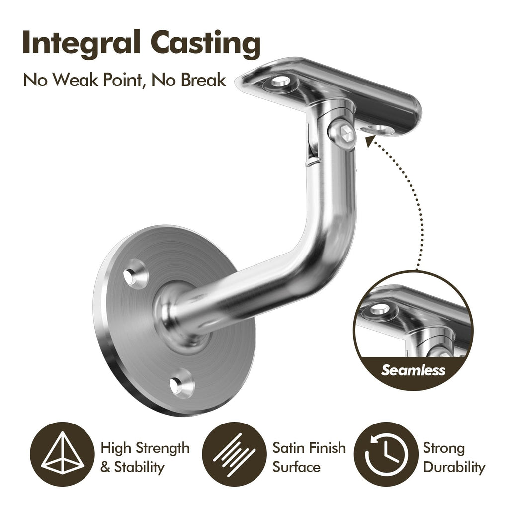 Handrail Stair Brackets 4 Pack, 316 Stainless Steel 180° Rotating Heavy Duty Hardware for 1-11/16 inch (42.4mm) Pipe
