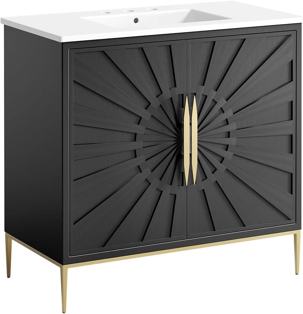 Awaken Bathroom Vanity Cabinet, 36", White Black