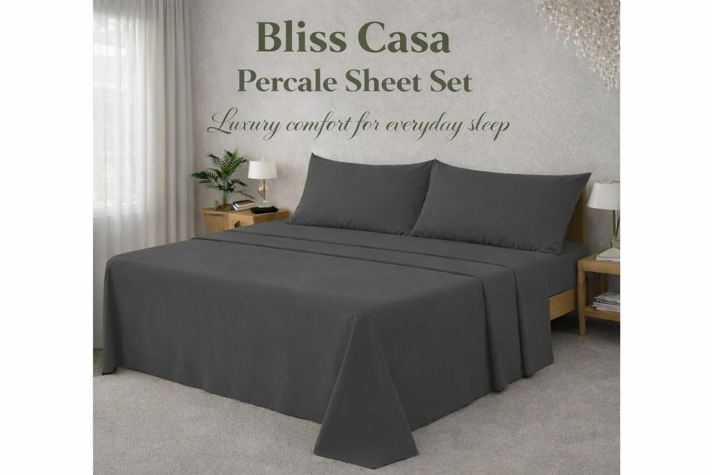 Percale Cotton Sheet Set Full Size, 4‐Piece, 100% Combed Cotton Sheets, Crisp & Cool, 16 in Deep‐Pocket Fitted Sheet