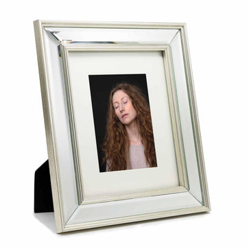 8x10 Mat 5x7 Beveled Clear Mirror Silver Arc edge Photo Frame-Organic Glass Black Velvet Back Panel for