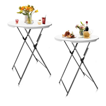 32in Round Bar Height Folding Cocktail Table-White, 2PC