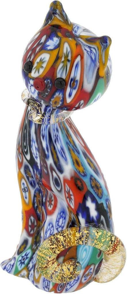 Cat Statue - Multicolor Millefiori with Gold 4" in Venice Italian Kitten Figurine Sculpture Decor