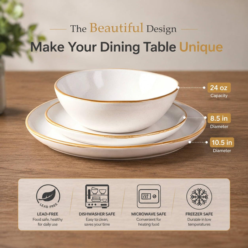 Ceramic Dinnerware Sets for 4, 12Pcs Plates and Bowls Sets Dishes