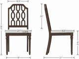 Farmhouse Dining Chairs Set of 2, Vintage Wooden Dining Room Chairs with Lattice Back, Turned Legs and Upholstered Seat with Nailhead Trim, Walnut Brown