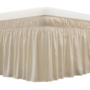 Wrap Around Elastic Bed Skirt for Queen & King Beds, 18" Drop, Beige