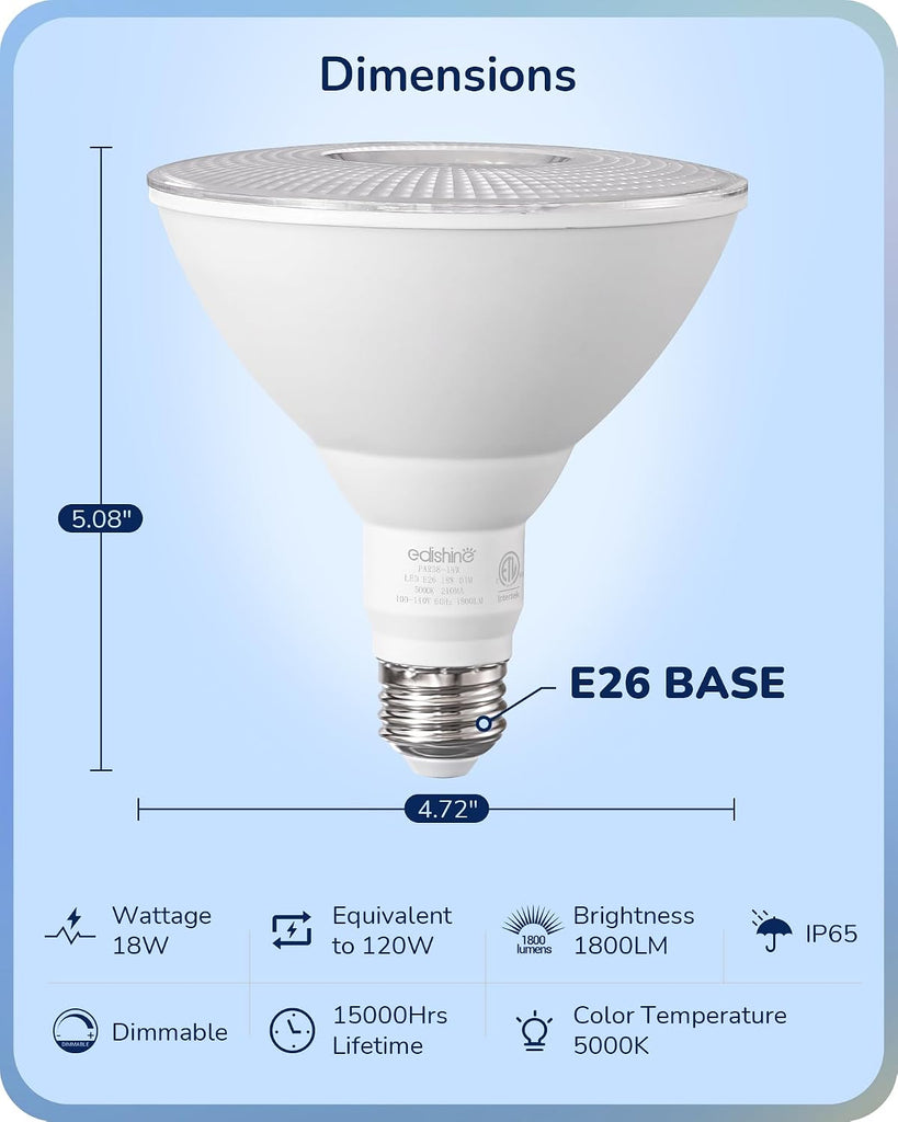 PAR38 LED Flood Light Bulbs Outdoor Dimmable 5000K 1800LM