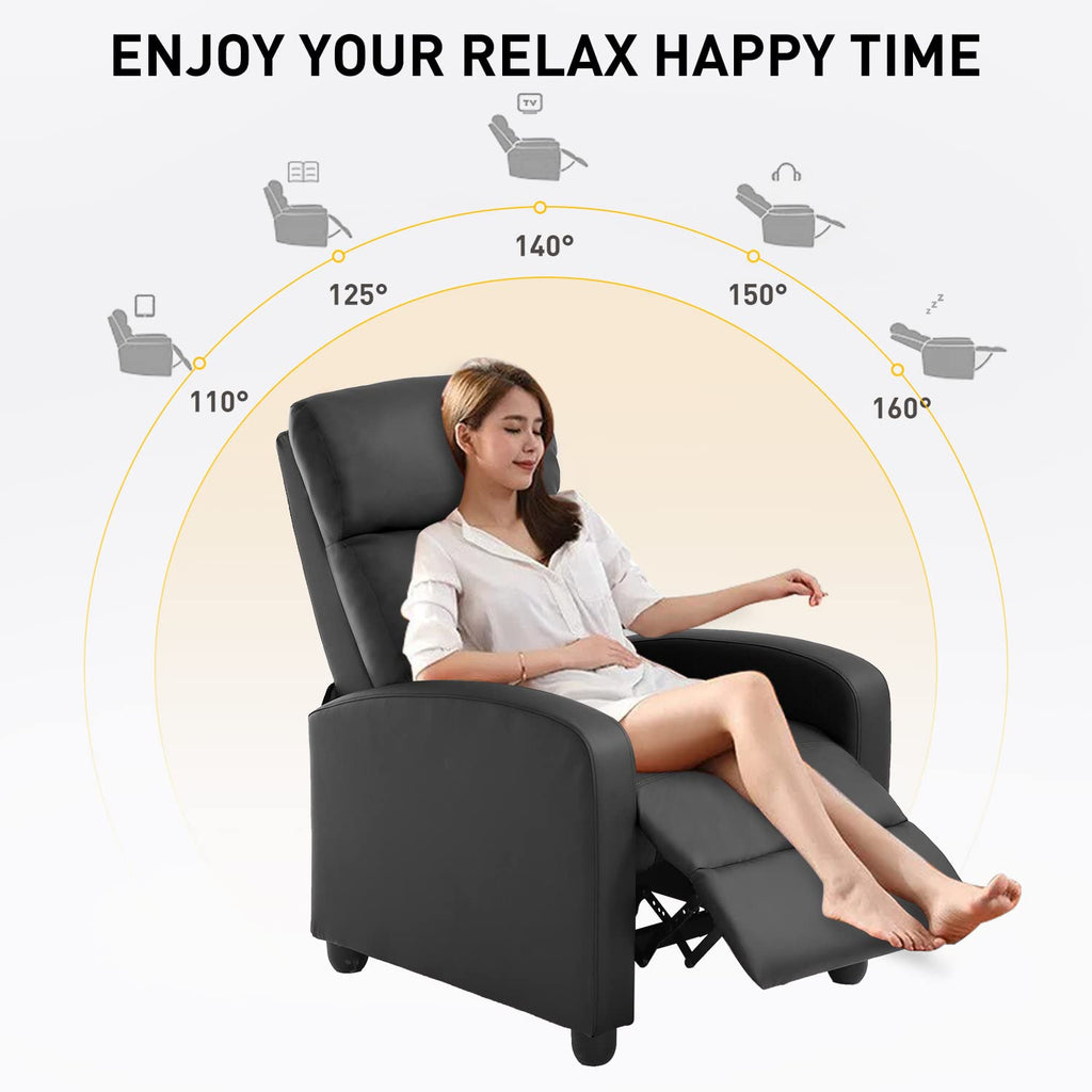 Recliner Chair Lounge Chaise Wingback Single Sofa Modern Home Theater Seating, Adjustable Height, Faux Leather, Black