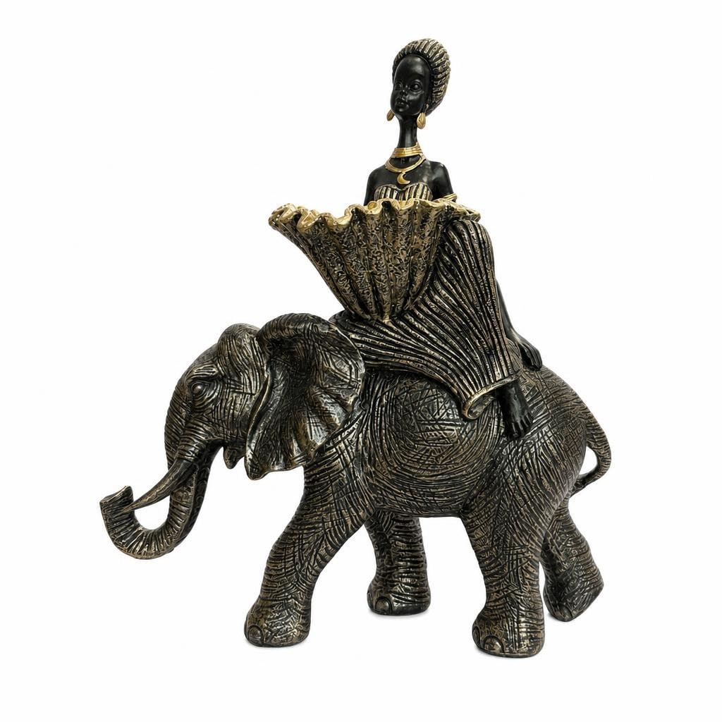 African Woman Riding Elephant Statue | Casa Home Living