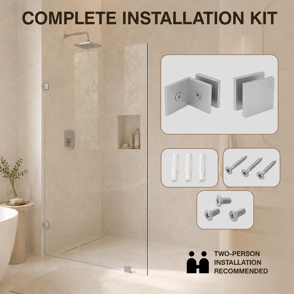 30" x 72" Frameless Fixed Shower Panel, 3/8" Clear Tempered Glass, Chrome
