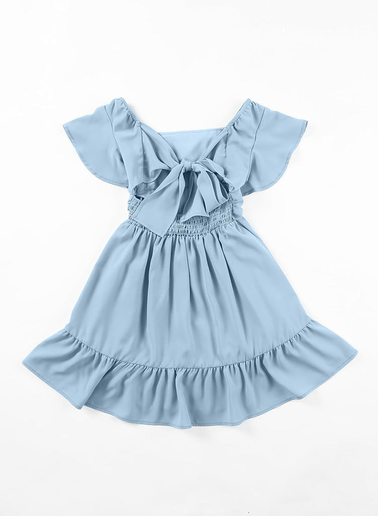 Girls Summer Tie Back Dresses Kids Off Shoulder Dress