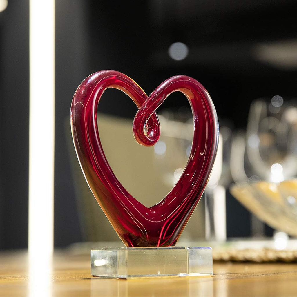 5'' Tall Art Glass Red Heart Sculpture Centerpiece Party Home Decoration