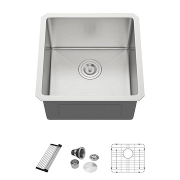 17 Inch Wet Bar Sink Undermount Spuare 16 Gauge Stainless Steel Small Kitchen Prep Sink Single Bowl, 17'x17"