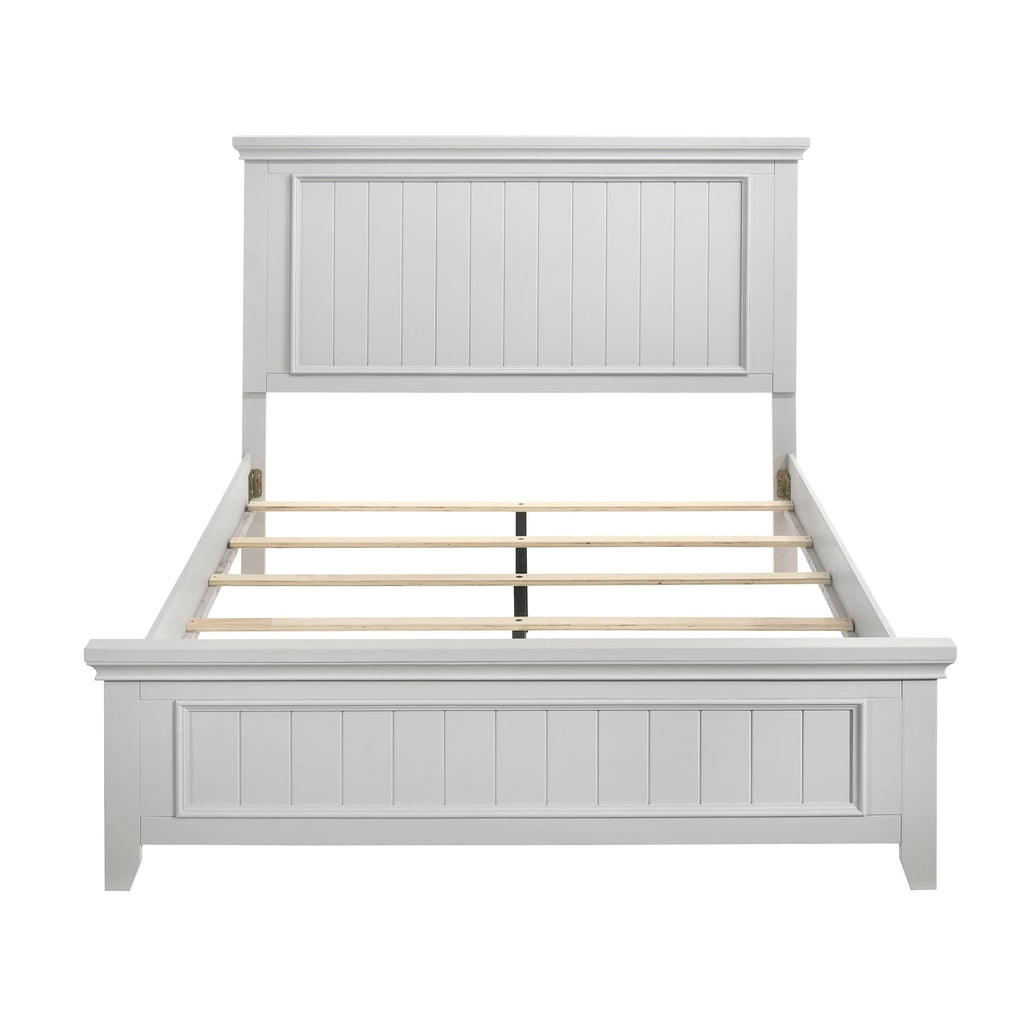 Farmhouse Style Full Size Panel Bed Classic White Wooden Bed Frame