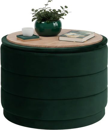 Round Velvet Storage Ottoman with Tray, Folding Ottoman with Storage Coffee Table Foot Rest Room, Living Room Bottle