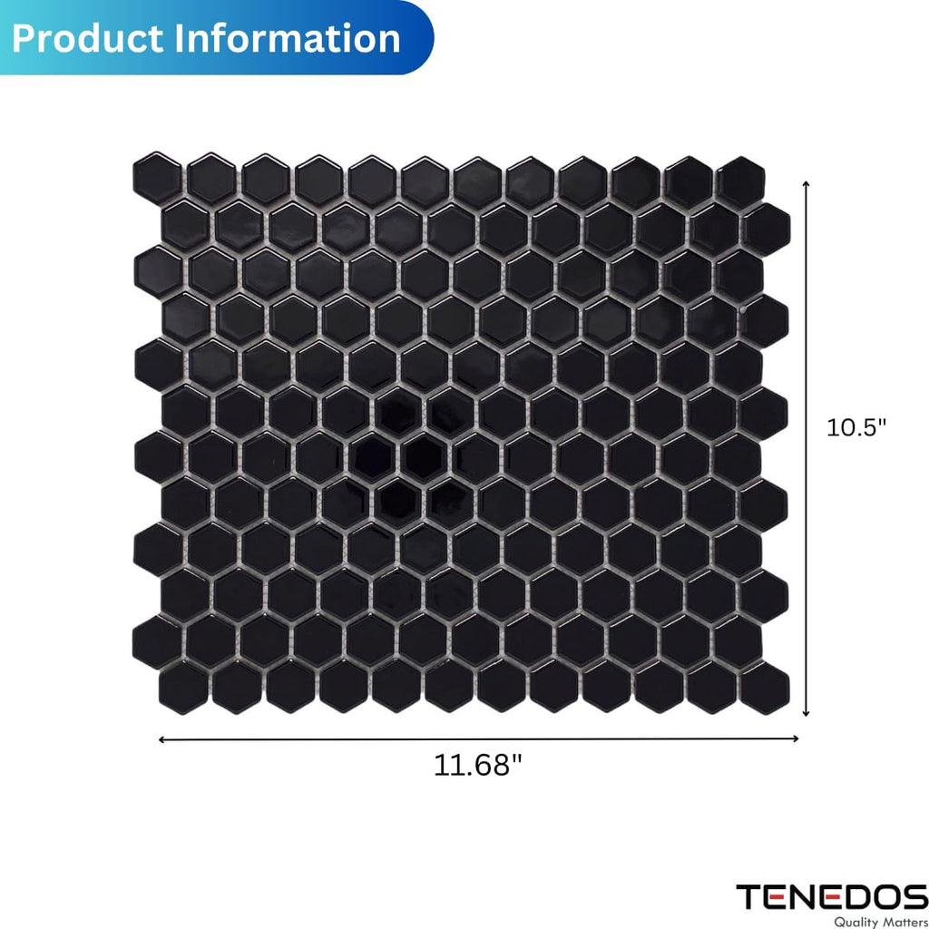 Hexagon 1x1 Porcelain Mosaic Shiny Finish Floor Wall Tile Backsplash Glossy 1 inch Shower, Accent Decor, Fireplace