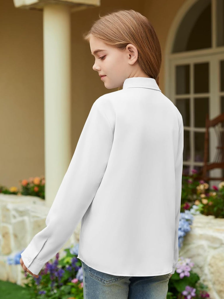 Girls Button Down Shirts Kids Long Sleeve School Uniform Blouse