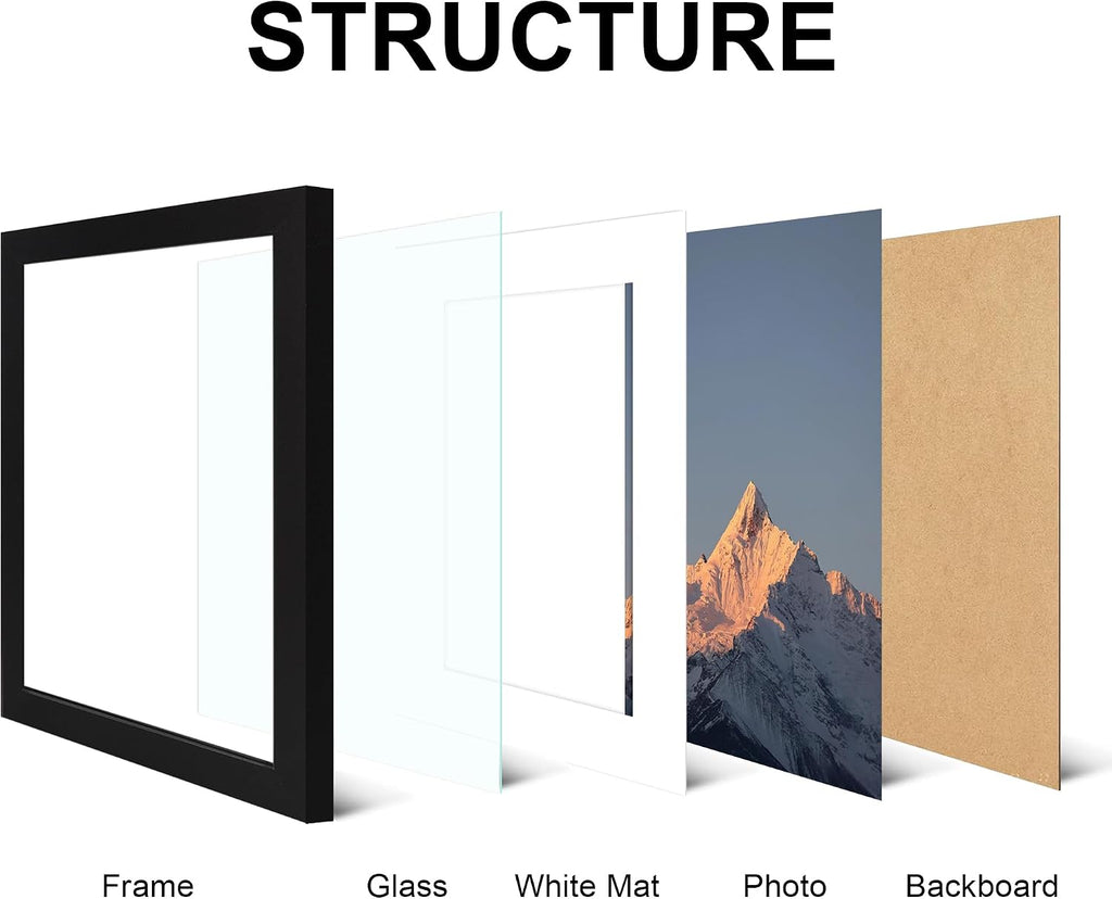 11x14 Picture Frame Set of 4 with Real Glass, Wall Mount | Displays 8x10 with Mat or 11x14 without Mat, Crystal-Clear