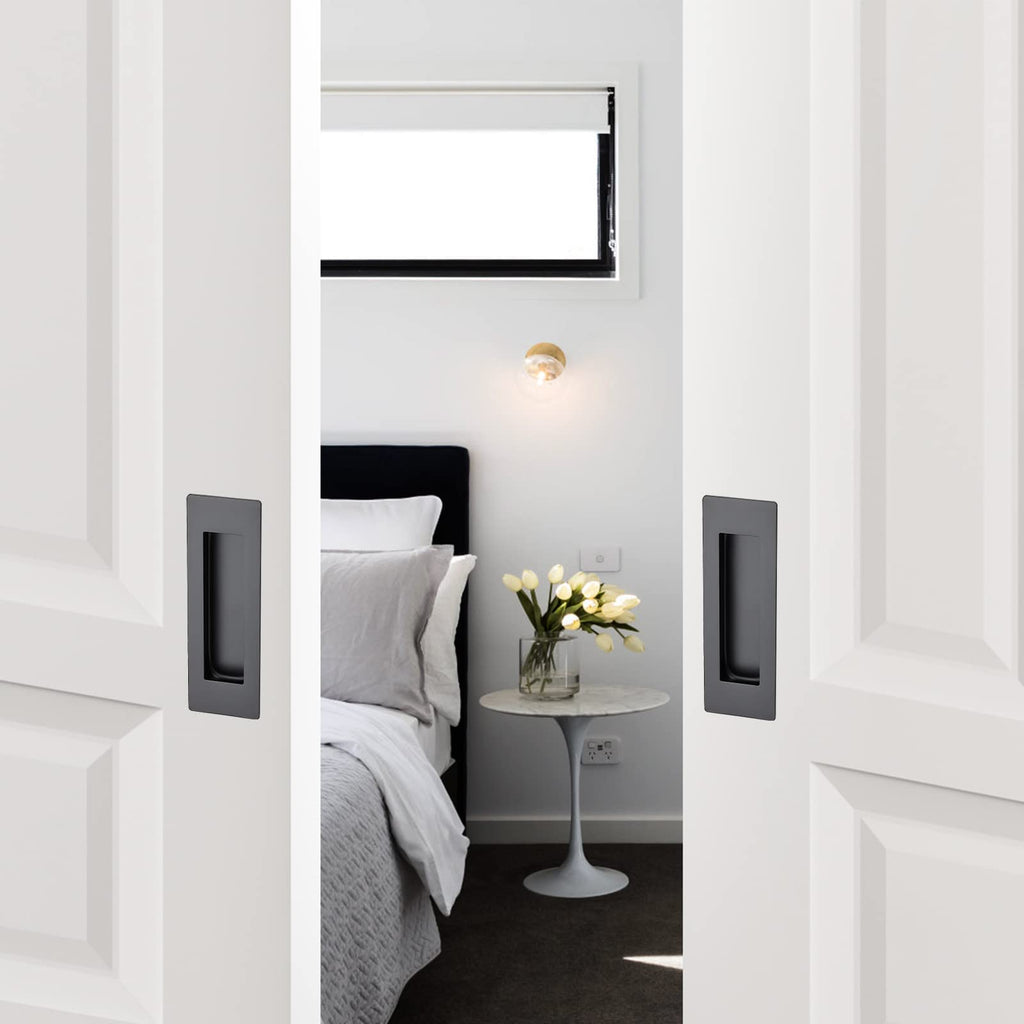 2 Pack Black Sliding Closet Door Handles, Flush Pulls 5.9in Length