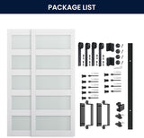 72 x 84 in (Double 36×84 Door) Glass Barn Door with 12FT Sliding Hardware Kit & Handle, Pre-Drilled 
