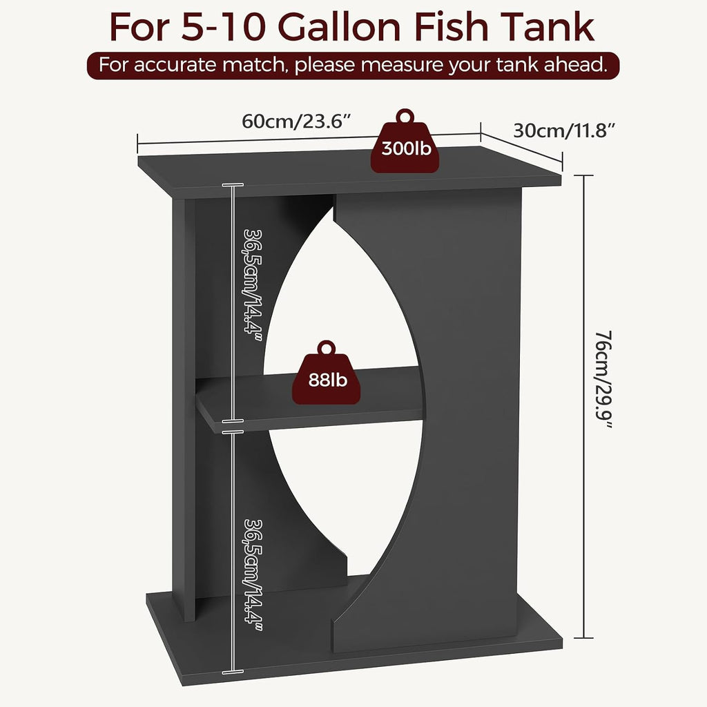 10 Gallon Fish Tank Stand, Wooden Aquarium Stand with 3-Tier Storage Shelves, Heavy Duty Turtle Reptile Terrarium