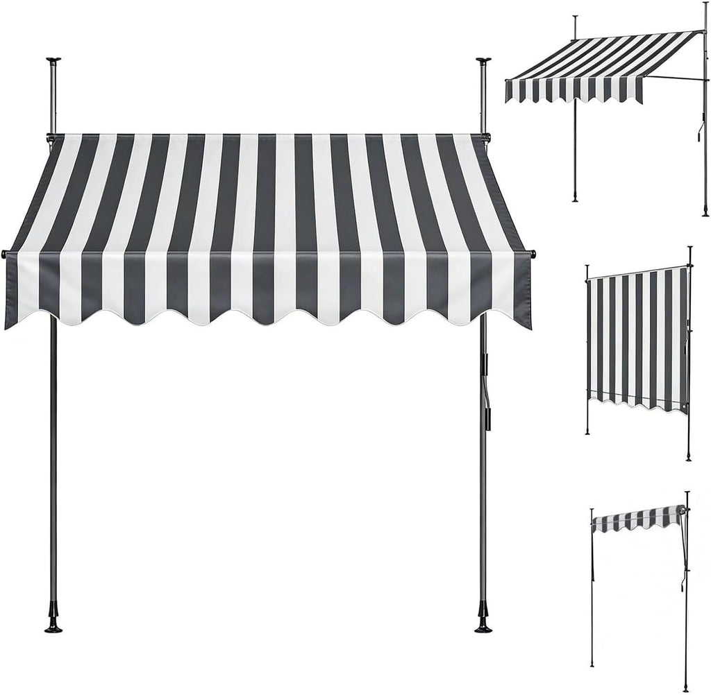 Outdoor Manual Retractable Awning, 13x4FT Patio Awnings Sunshade Shelter, 10x4FT Retractable Patio Sun Shade Canopy