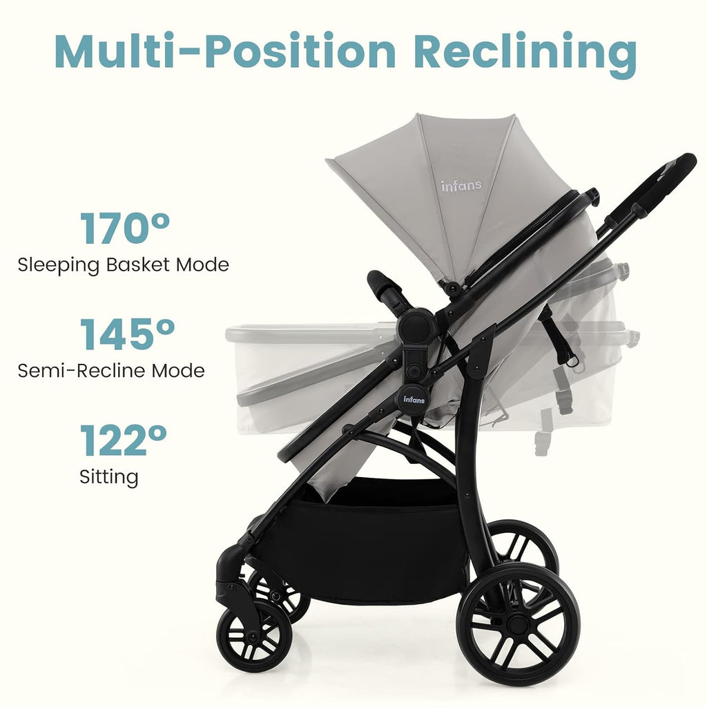 2 in 1 Baby Stroller, Convertible Stroller with Bassinet Reversible Seat Adjustable Backrest Canopy One Hand Fold