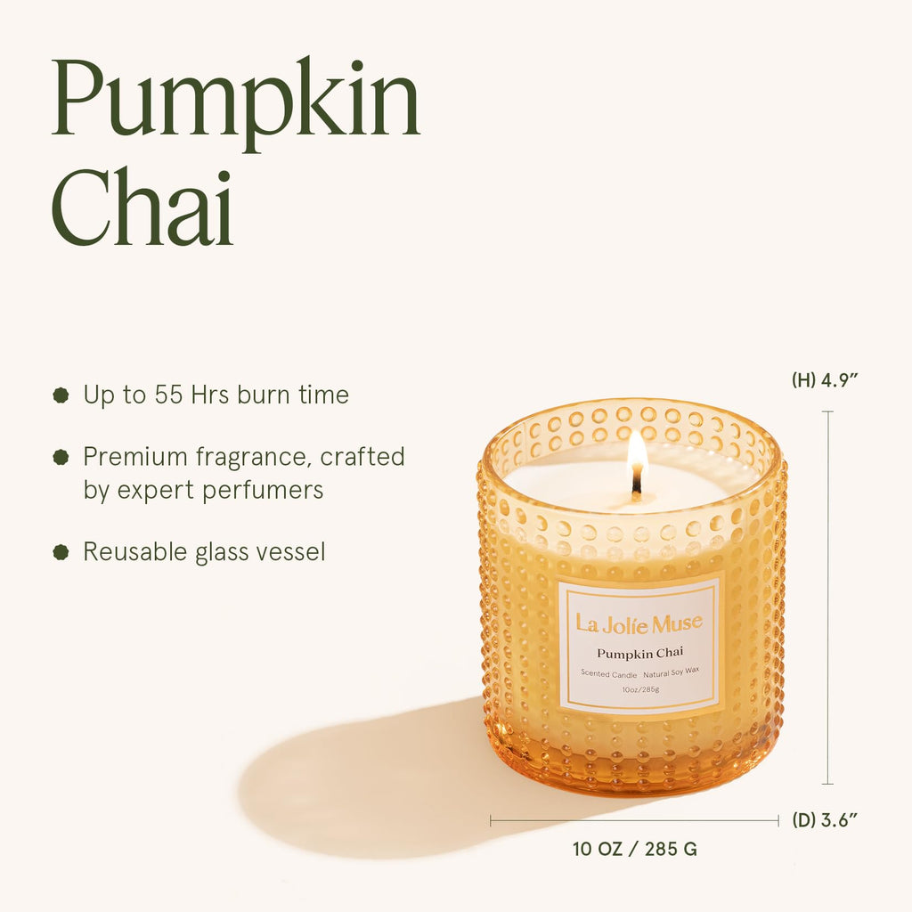 Pumpkin Chai Scented Candles, Natural Soy Wax, 55 Hrs