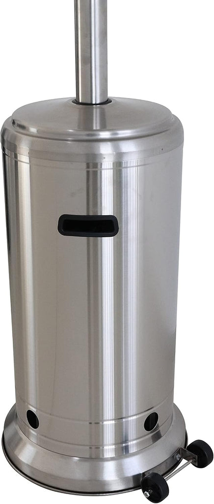 Industrial 46,000 BTU Standing Patio Heater, Steel Gray Aluminum Outdoor Heater with Wheels, Safety Shut-Off &